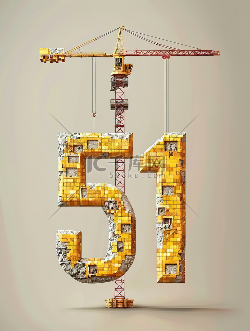 数字“51”是由砖块制成插画海报图片