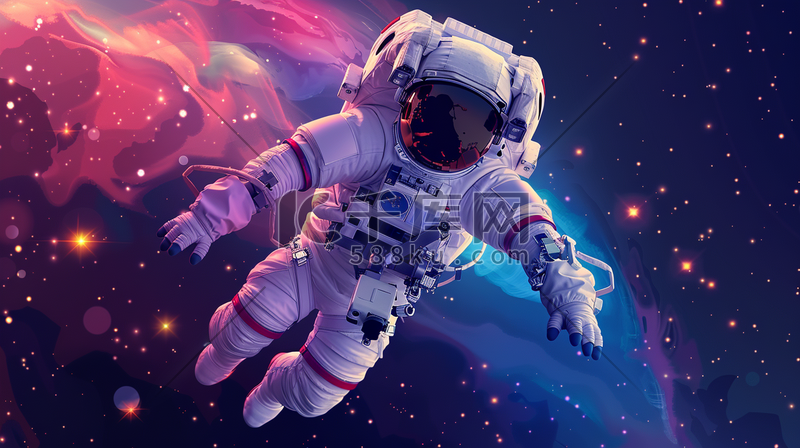 科技星空星球身穿宇航服环球的插画图片