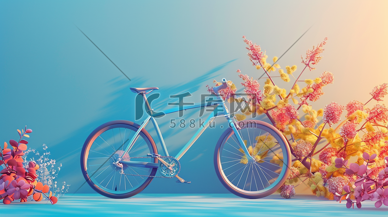 彩色山顶户外森林里山地自行车的插画图片