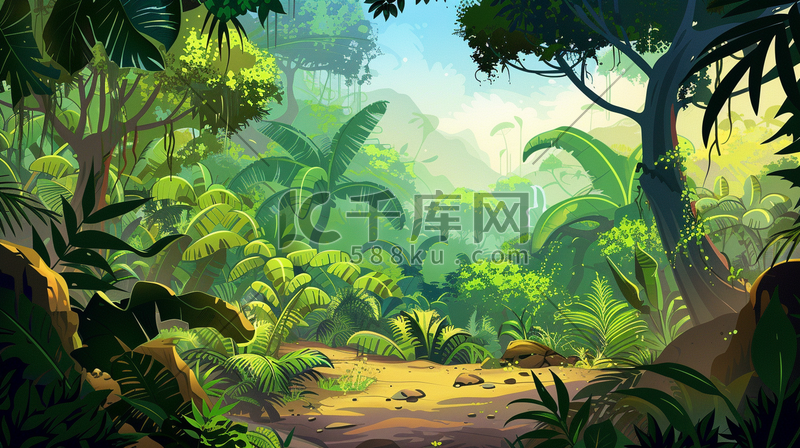 热带丛林场景插画图片