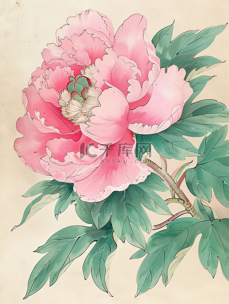 牡丹画中国古代风格插画素材图片