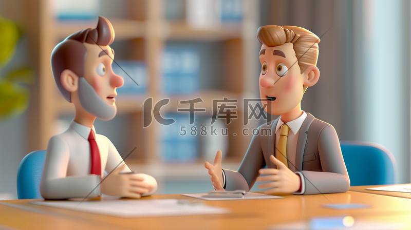 3D职场会议中讨论问题的商务人员插画图片