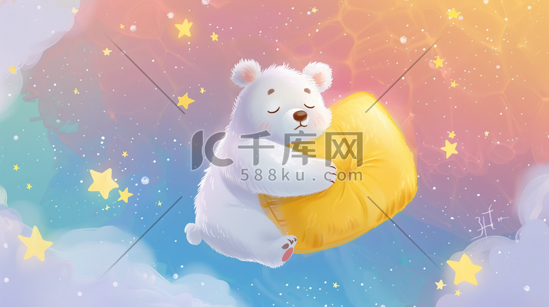 梦幻朦胧星光小熊抱枕的插画图片