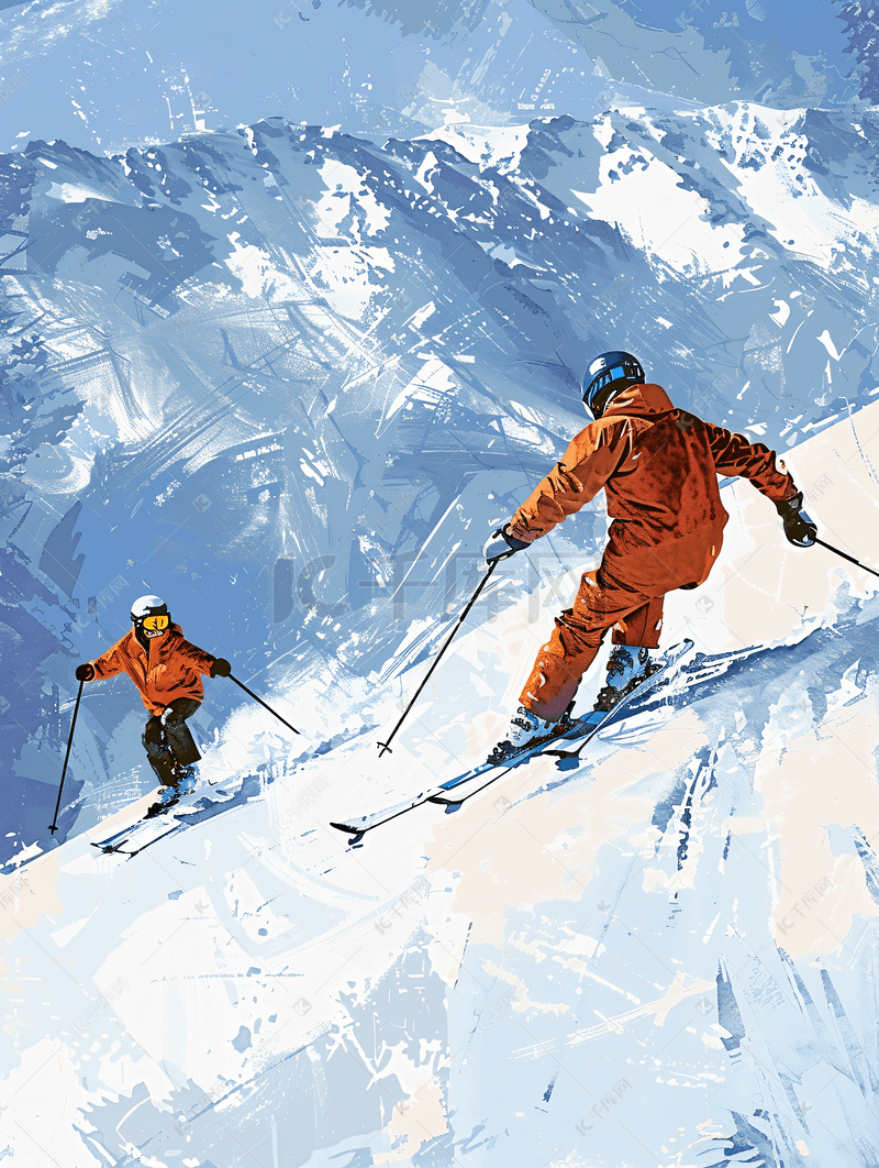 滑雪者下坡冬天图片