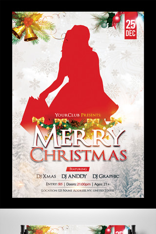 酒吧圣诞节海报模板_圣诞女郎海报设计
