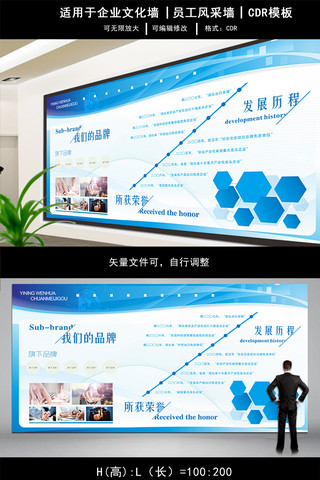 公司文化墙墙海报模板_蓝色公司企业文化形象墙公司简介