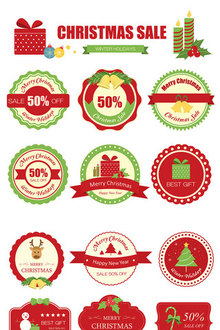 圣诞海报模板_圣诞风格购物促销打折标签矢量素材