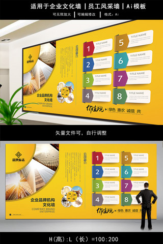 商业文化墙海报模板_黄色公司宣传展板企业文化墙模板