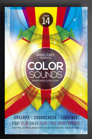 彩色背景音乐海报模板_海外创意彩色科技活动召集海报