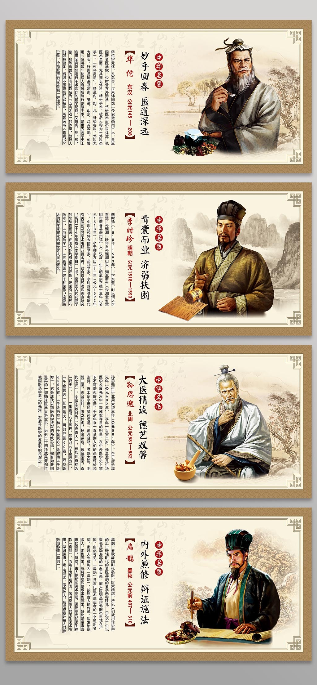 2017年中国风中国古代四大名医展板图片