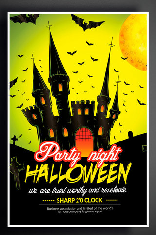 糖果女巫海报模板_城堡蝙蝠万圣节海报