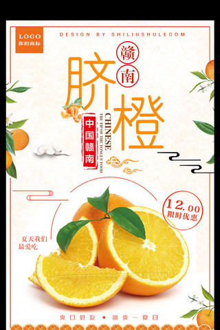鲜榨果汁促销海报模板_赣南脐橙创意促销海报设计