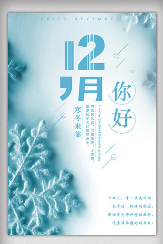 唯美雪花背景十二月你好宣传海报