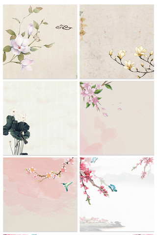 紫松果菊矢量图海报模板_中国风手绘复古主图背景模板