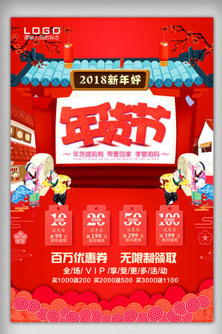 年货节海报灯笼海报模板_中国风年货节海报设计