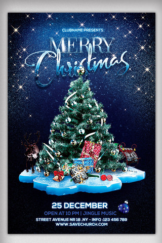 圣诞圣诞装饰海报模板_唯美圣诞树圣诞妆扮圣诞海报