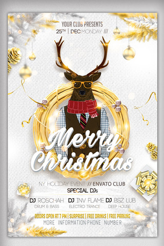 时尚太阳镜海报模板_炫酷时尚麋鹿先生圣诞海报