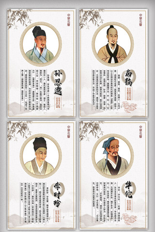 素材挂画海报模板_中国风中国古代名医展板设计挂画