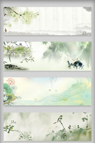 中国诗歌海报模板_水墨山水花鸟banner海报