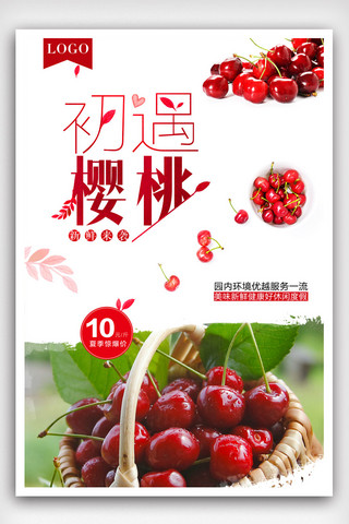 成熟的沙田柚海报模板_樱桃成熟美食海报设计.psd