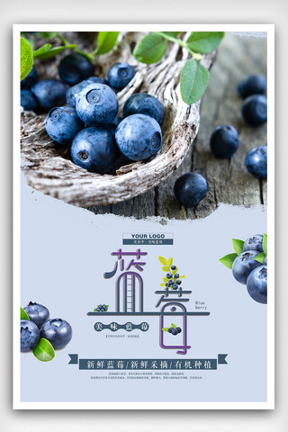 蓝莓之约海报模板_大气简约风格新鲜蓝莓海报