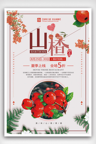 山楂海报海报模板_2018年白色中国风简洁山楂水果海报