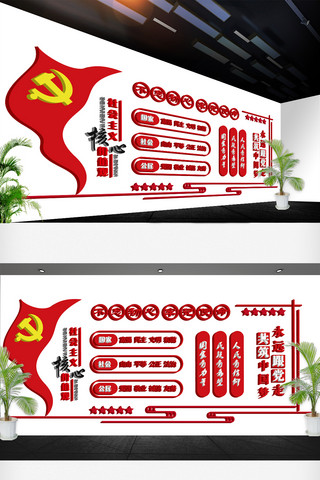 党建展板两海报模板_2018红色党建文化墙2价值观免费模板
