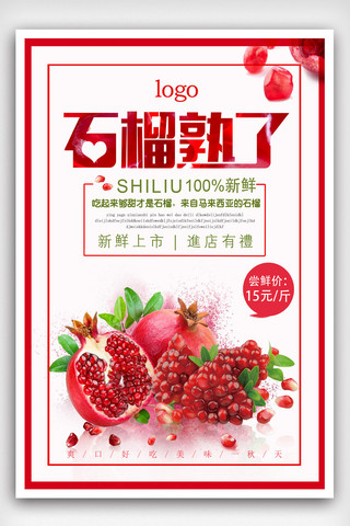 手绘水果樱桃海报模板_红色石榴熟了促销海报设计.psd