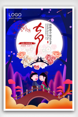 2018年蓝色七夕情人节海报设计