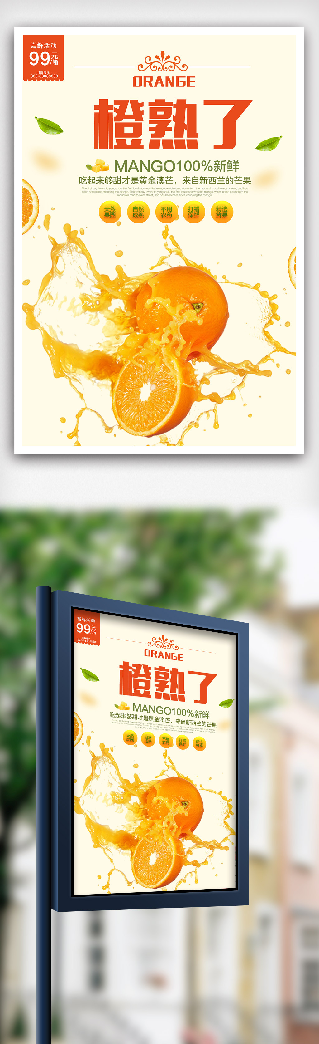 2018简约冬季风水果橙子海报图片