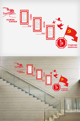 最新党建楼梯文化墙模版设计