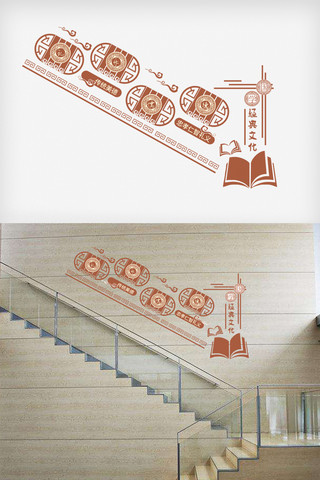 国学文化墙海报模板_最新校园楼梯文化墙模版设计