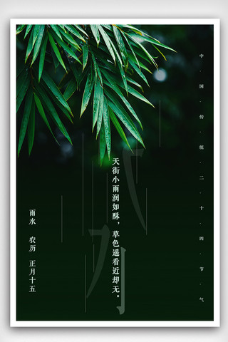 中国风柳枝海报模板_时尚简约雨水传统节气海报