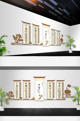 中式医院文化墙海报模板_望闻问切中医文化墙设计