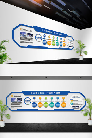 企业简介文化海报模板_蓝色时尚企业简介发展历程文化墙