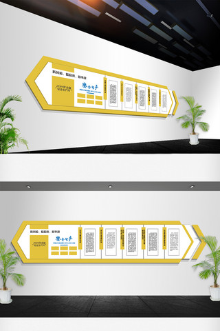 文化墙生产海报模板_黄色时尚现代企业安全生产月文化墙