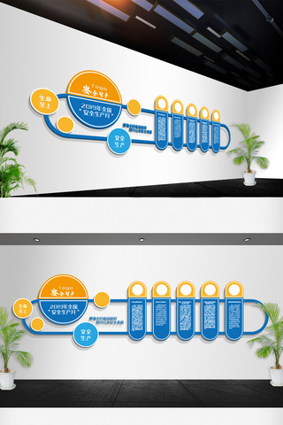 蓝色现代企业安全生产月文化墙