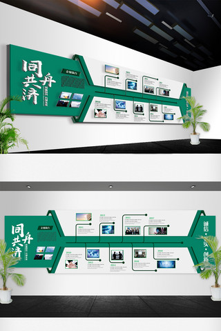 2019海报模板_2019绿色科技企业文化墙ai+cdr