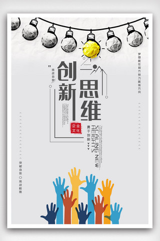 宣传管理海报模板_简约风企业文化创新思维宣传海报.psd