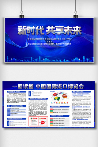 蓝色中国国际进口博览会内容双面展板