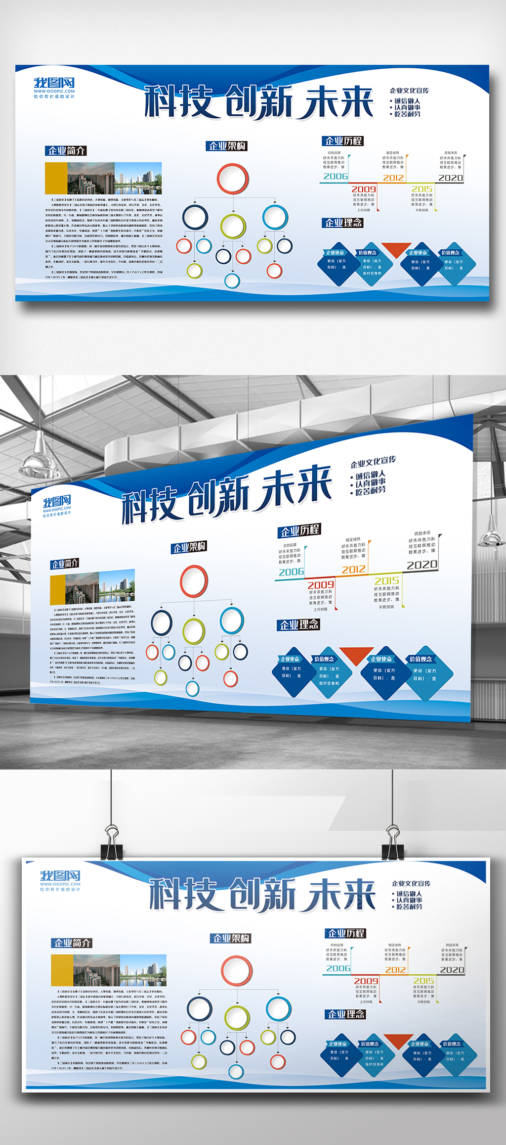 蓝色创意企业文化宣传栏展板设计