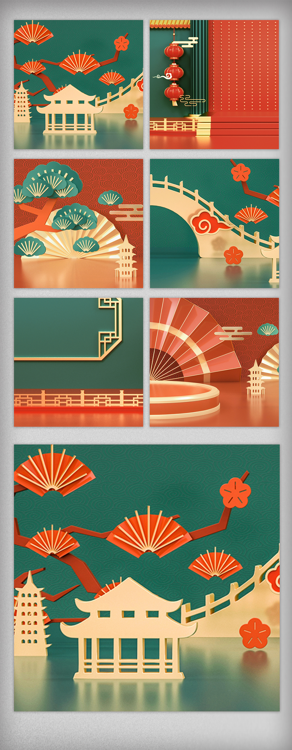 绿色复古中国风年货节新春主图背景图片