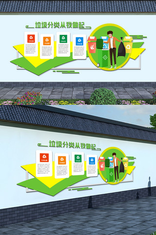 文化墙墙绘海报模板_社区卫生垃圾分类文化墙