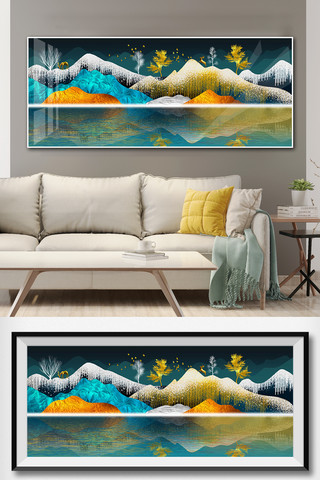 室内山水海报模板_新中式抽象山水现代简约艺术风景晶瓷晶贝装饰画