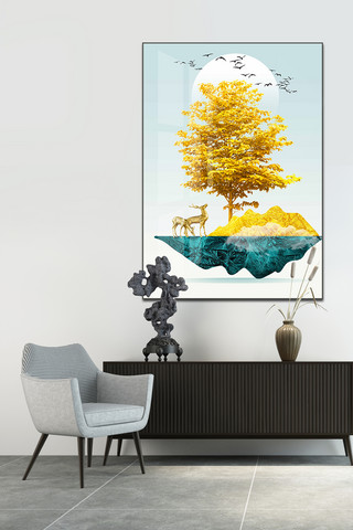 现代简约装饰画海报模板_金色抽象金色山水风景创意现代简约装饰画