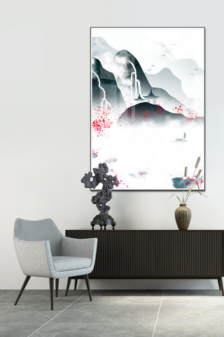 中国风水墨风景海报模板_2020年深蓝色中国风水墨风景装饰画