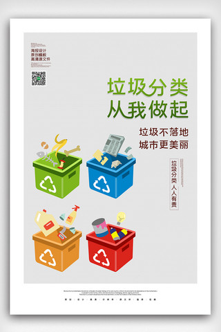 宣传海报极简海报模板_2020极简垃圾分类保护环境公益宣传海报