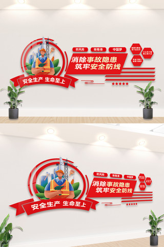 文化墙生产海报模板_红色安全生产内容文化墙设计模板