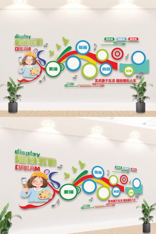 餐厅装饰画海报模板_美术教室画室幼儿园文化墙创意立体装饰墙画