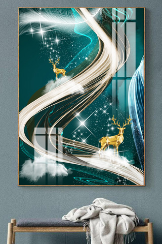 现代轻奢海报模板_轻奢抽象金色客厅现代山水装饰画